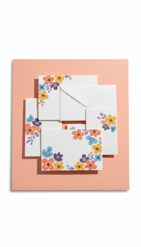 Handcrafted floral motif stationery set
