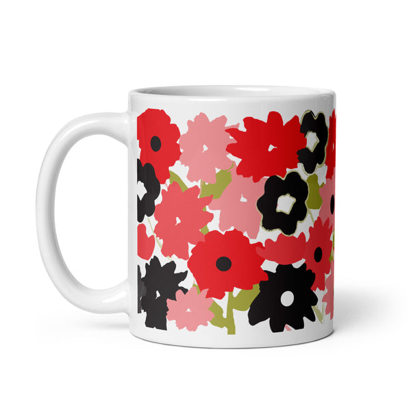 Whimsical Floral Mug - Red and Black